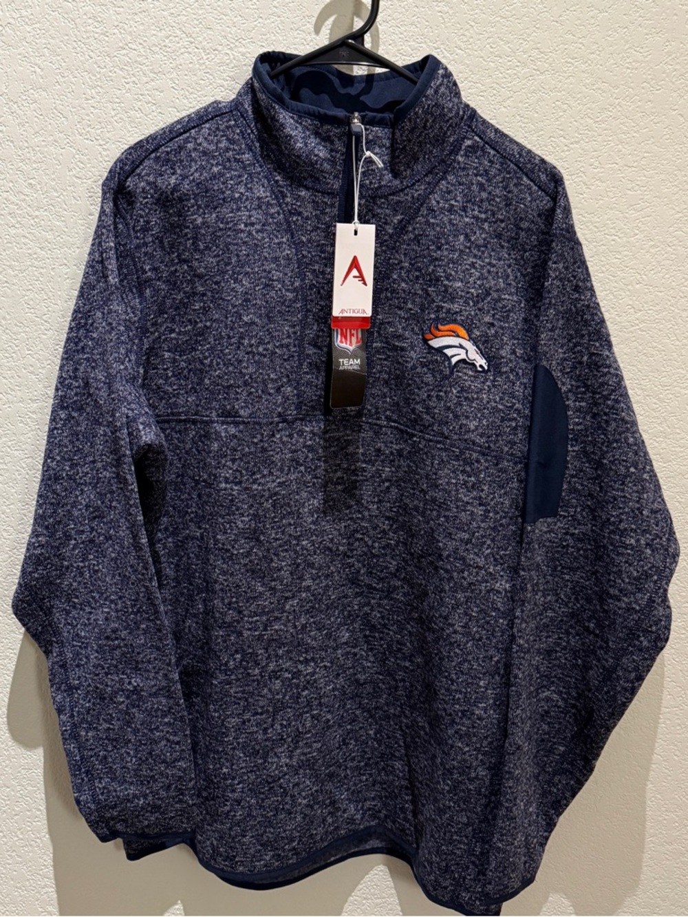 NWT Antigua Navy and Gray Denver Broncos Half-Zip Pullover